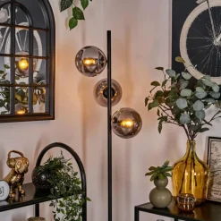 hofstein Lampadaire - Verre 15 cm Gastor Fumé, 3 lumières