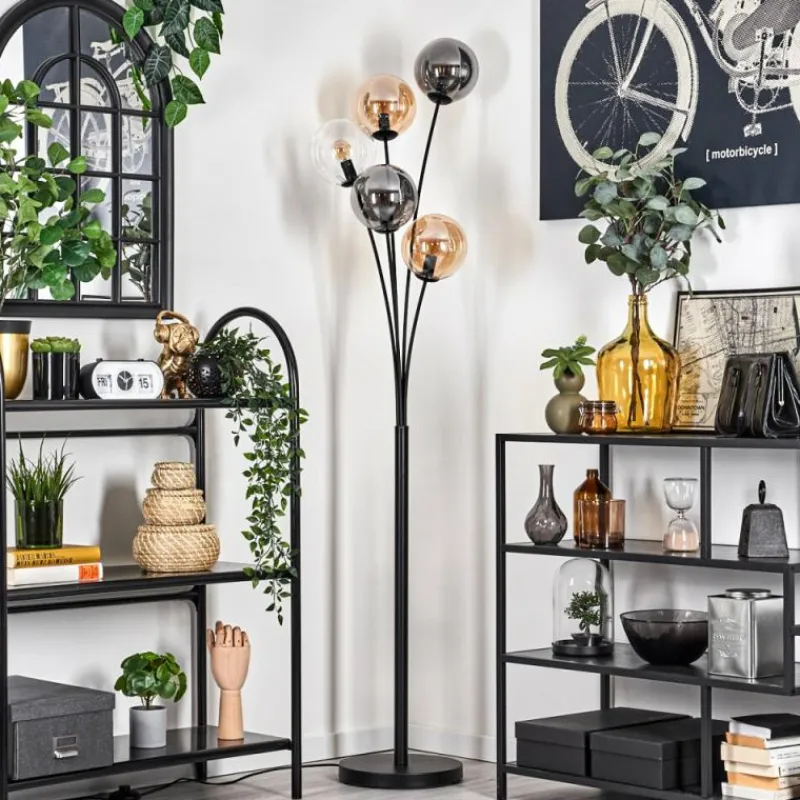 Suspension Verre Fumé-hofstein Lampadaire - Verre 15 cm Gastor Ambre, Clair, Fumé, 5 lumières