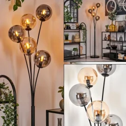 hofstein Lampadaire - Verre 15 cm Gastor Ambre, Fumé, 5 lumières
