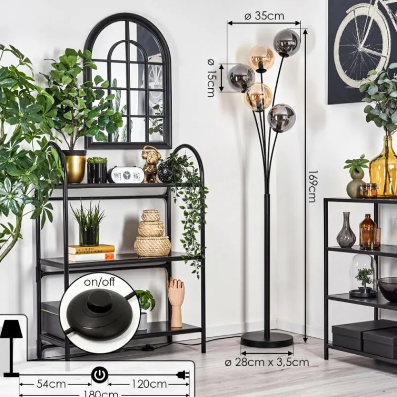 hofstein Lampadaire - Verre 15 cm Gastor Ambre, Fumé, 5 lumières