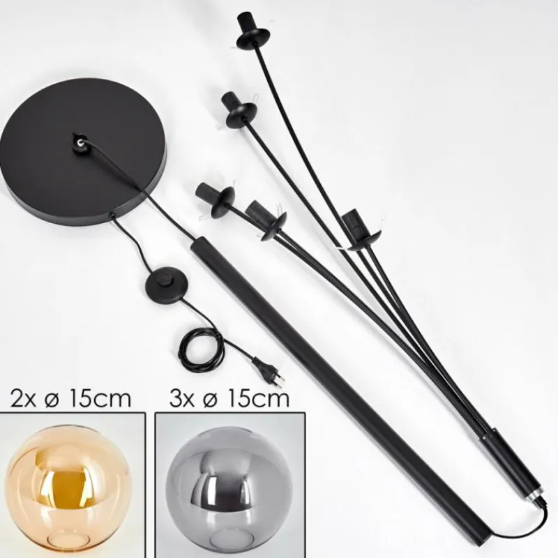 hofstein Lampadaire - Verre 15 cm Gastor Ambre, Fumé, 5 lumières