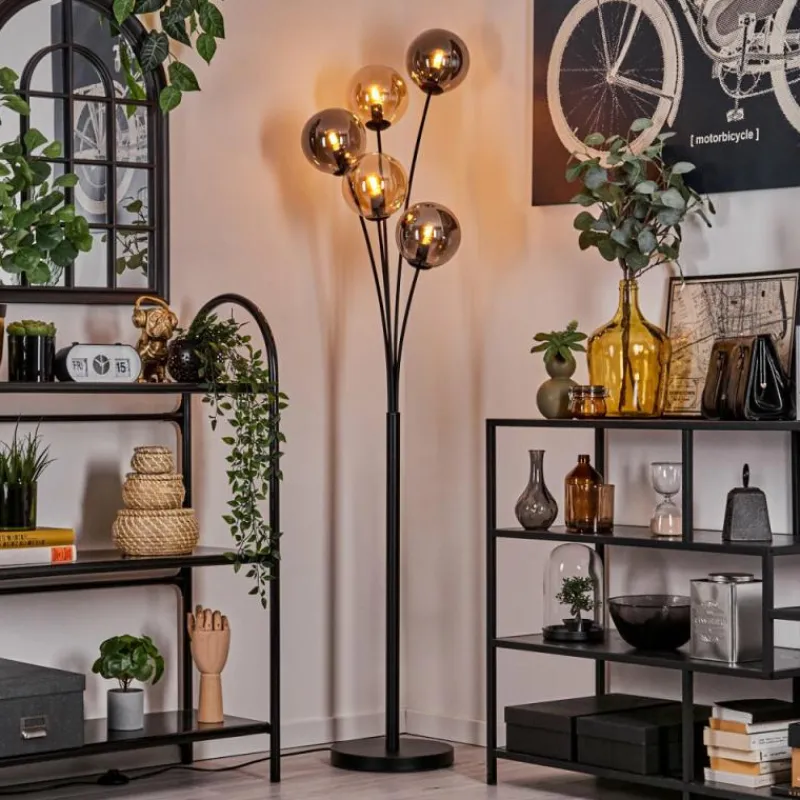 hofstein Lampadaire - Verre 15 cm Gastor Ambre, Fumé, 5 lumières