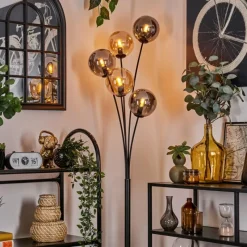 hofstein Lampadaire - Verre 15 cm Gastor Ambre, Fumé, 5 lumières