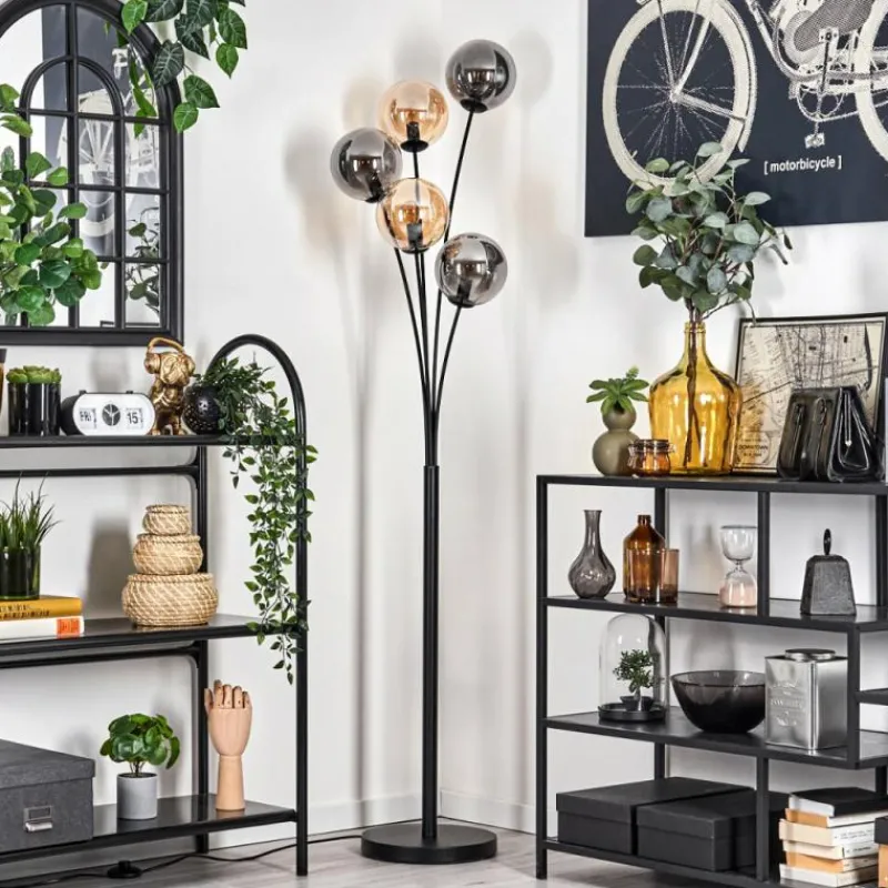 hofstein Lampadaire - Verre 15 cm Gastor Ambre, Fumé, 5 lumières