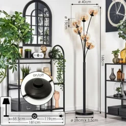 hofstein Lampadaire - Verre 15 cm Gastor Noir, 6 lumières