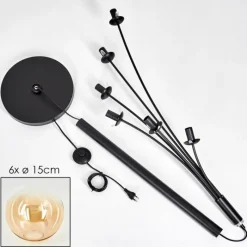 hofstein Lampadaire - Verre 15 cm Gastor Noir, 6 lumières