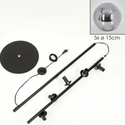 hofstein Lampadaire - Verre 15 cm Gastor Noir, 5 lumières