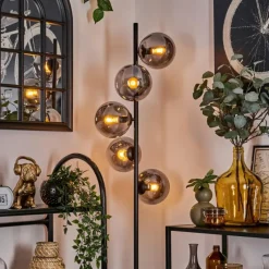 hofstein Lampadaire - Verre 15 cm Gastor Noir, 5 lumières