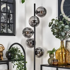 hofstein Lampadaire - Verre 15 cm Gastor Noir, 5 lumières