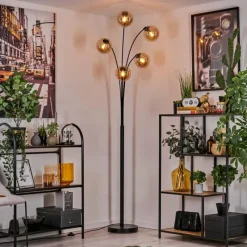 hofstein Lampadaire - Verre 15 cm Gastor Ambre, 5 lumières