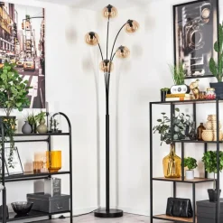 hofstein Lampadaire - Verre 15 cm Gastor Ambre, Clair, 5 lumières