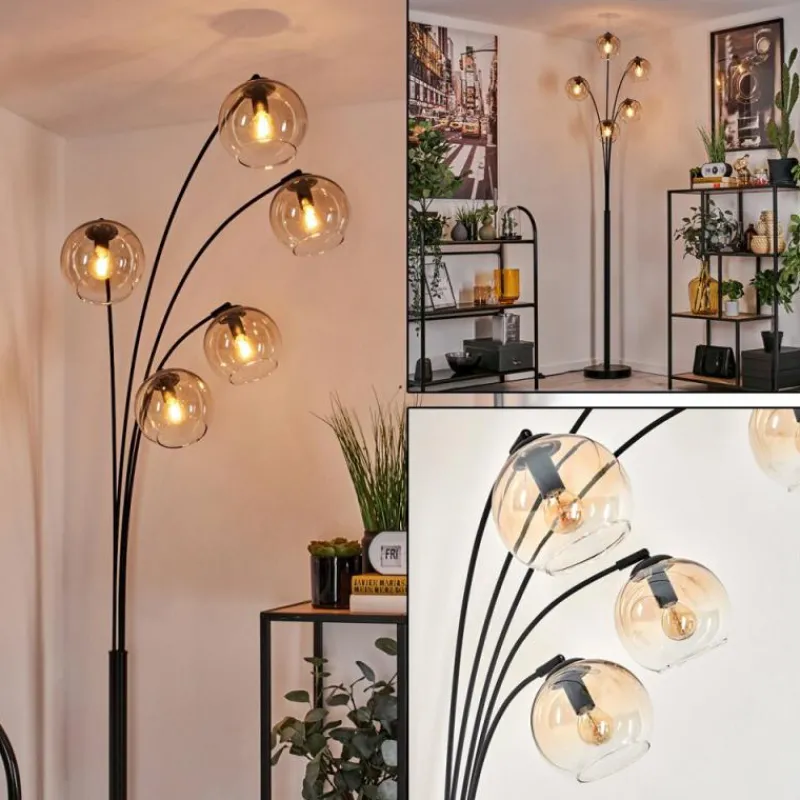 hofstein Lampadaire - Verre 15 cm Koyoto Ambre, Clair, 5 lumières