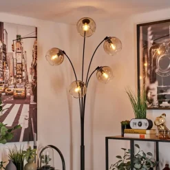 hofstein Lampadaire - Verre 15 cm Koyoto Ambre, Clair, 5 lumières