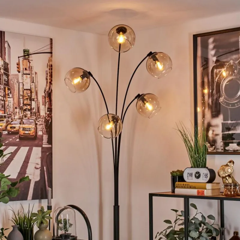 hofstein Lampadaire - Verre 15 cm Koyoto Ambre, Clair, 5 lumières