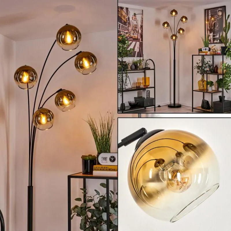 hofstein Lampadaire - Verre 15 cm Koyoto Or, Clair, 5 lumières