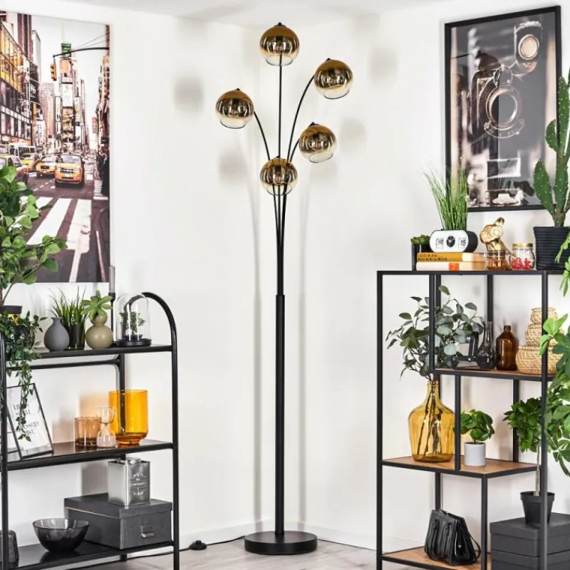 hofstein Lampadaire - Verre 15 cm Koyoto Or, Clair, 5 lumières