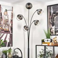 hofstein Lampadaire - Verre 15 cm Koyoto Chrome, Clair, 5 lumières