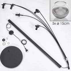 hofstein Lampadaire - Verre 15 cm Koyoto Chrome, Clair, 5 lumières