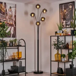 hofstein Lampadaire - Verre 15 cm Koyoto Chrome, Clair, 5 lumières