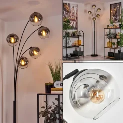 hofstein Lampadaire - Verre 15 cm Koyoto Clair, Fumé, 5 lumières