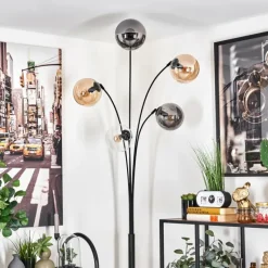 hofstein Lampadaire - Verre 15 cm Koyoto Ambre, Clair, Fumé, 5 lumières