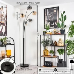 hofstein Lampadaire - Verre 15 cm Koyoto Ambre, Clair, Fumé, 5 lumières