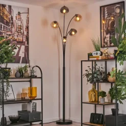 hofstein Lampadaire - Verre 15 cm Koyoto Ambre, Clair, Fumé, 5 lumières