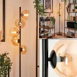 hofstein Lampadaire - Verre 15 cm Remaisnil Ambre, Clair, 5 lumières