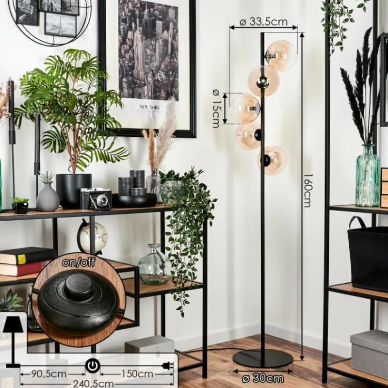 hofstein Lampadaire - Verre 15 cm Remaisnil Ambre, Clair, 5 lumières