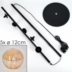 hofstein Lampadaire - Verre 12 cm Remaisnil Ambre, 5 lumières