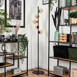 hofstein Lampadaire - Verre 12 cm Remaisnil Ambre, 5 lumières