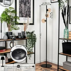 hofstein Lampadaire - Verre 12 cm Remaisnil Ambre, 3 lumières