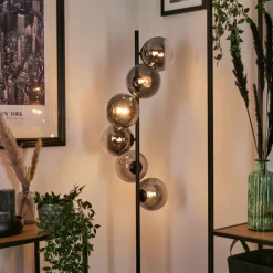 hofstein Lampadaire - Verre 15 cm Remaisnil Clair, Fumé, 6 lumières