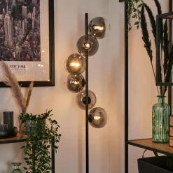 hofstein Lampadaire - Verre 15 cm Remaisnil Clair, Fumé, 6 lumières