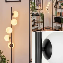 hofstein Lampadaire - Verre 10 cm Remaisnil Blanc, 5 lumières