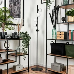 hofstein Lampadaire - Verre 10 cm Remaisnil Blanc, 5 lumières