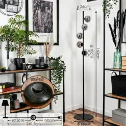 hofstein Lampadaire - Verre 10 cm Remaisnil Fumé, 5 lumières