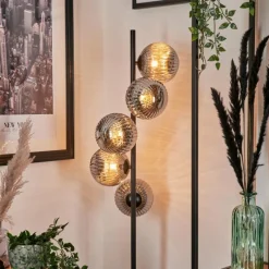 hofstein Lampadaire - Verre 15 cm Remaisnil Fumé, 5 lumières