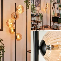 hofstein Lampadaire - Verre 15 cm Remaisnil Ambre, 5 lumières