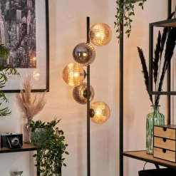 hofstein Lampadaire - Verre 15 cm Remaisnil Ambre, Fumé, 5 lumières