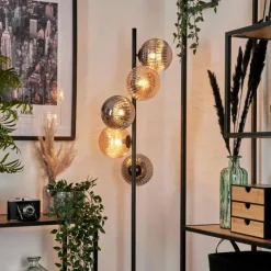 hofstein Lampadaire - Verre 15 cm Remaisnil Ambre, Fumé, 5 lumières