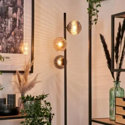 hofstein Lampadaire - Verre 12 cm Remaisnil Noir, 3 lumières