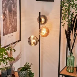 hofstein Lampadaire - Verre 15 cm Remaisnil Noir, 3 lumières