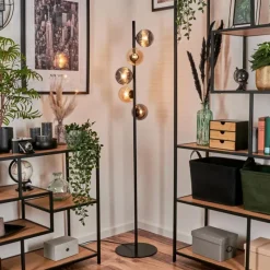 hofstein Lampadaire - Verre 12 cm Remaisnil Noir, 5 lumières