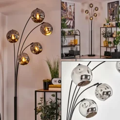 hofstein Lampadaire - Verre 15 cm Ripoll Chrome, 5 lumières