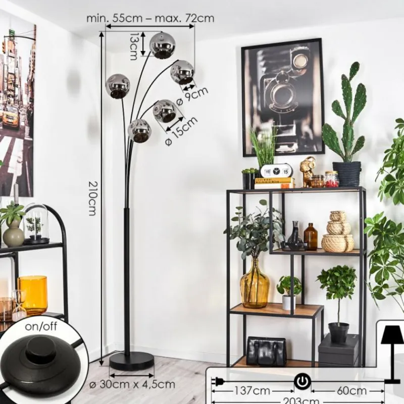 hofstein Lampadaire - Verre 15 cm Ripoll Chrome, 5 lumières