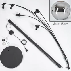 hofstein Lampadaire - Verre 15 cm Ripoll Chrome, 5 lumières