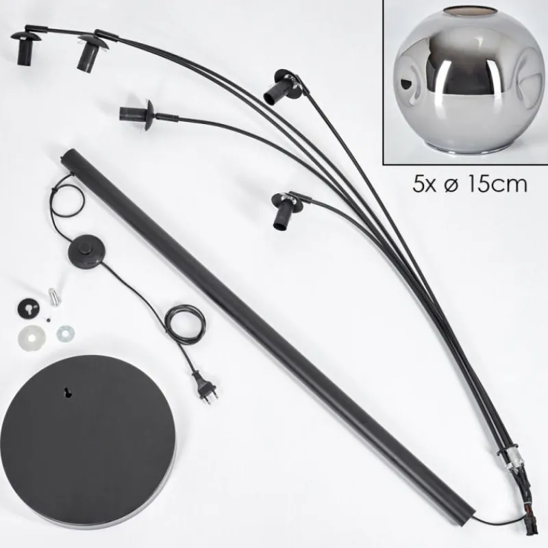 hofstein Lampadaire - Verre 15 cm Ripoll Chrome, 5 lumières