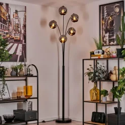 hofstein Lampadaire - Verre 15 cm Ripoll Chrome, 5 lumières