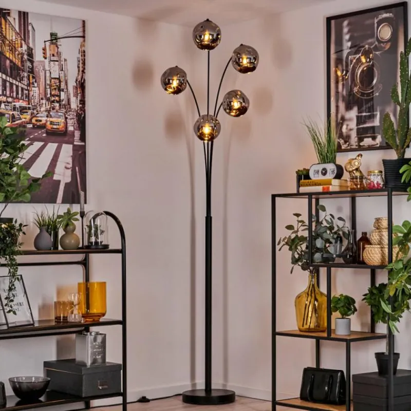 hofstein Lampadaire - Verre 15 cm Ripoll Chrome, 5 lumières